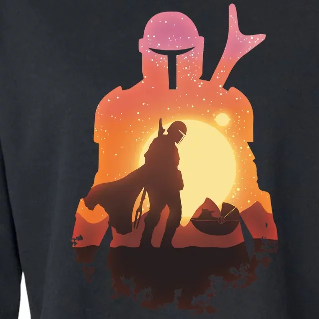 Mando Sunset Illustration Cool Graphic Cropped Pullover Crew