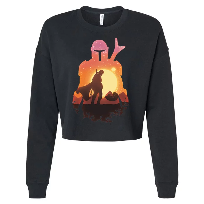 Mando Sunset Illustration Cool Graphic Cropped Pullover Crew