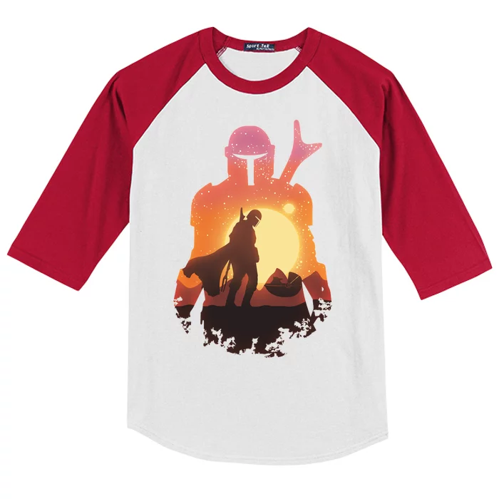 Mando Sunset Illustration Cool Graphic Kids Colorblock Raglan Jersey