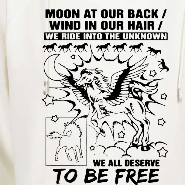 Moon At Our Back Wind In Our Hair We Ride Into The Unknown Womens Funnel Neck Pullover Hood