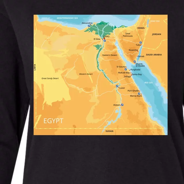 Map of Egypt Womens Cotton Relaxed Long Sleeve T-Shirt