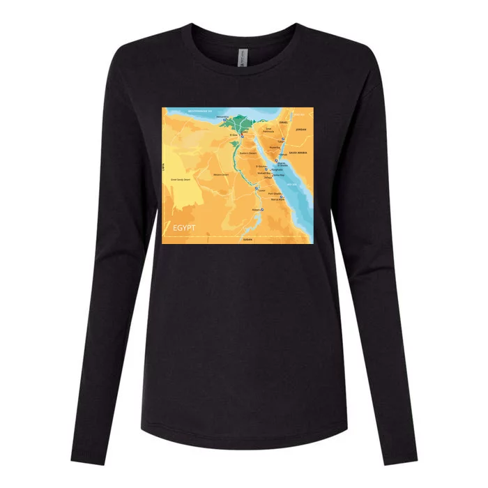 Map of Egypt Womens Cotton Relaxed Long Sleeve T-Shirt