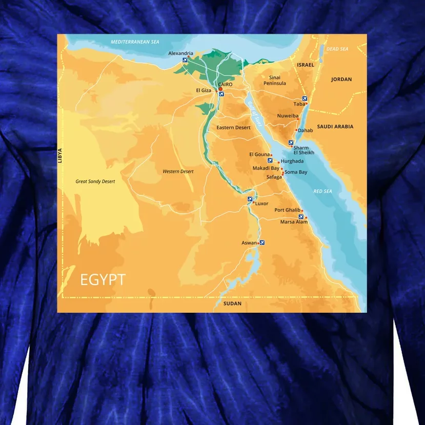 Map of Egypt Tie-Dye Long Sleeve Shirt