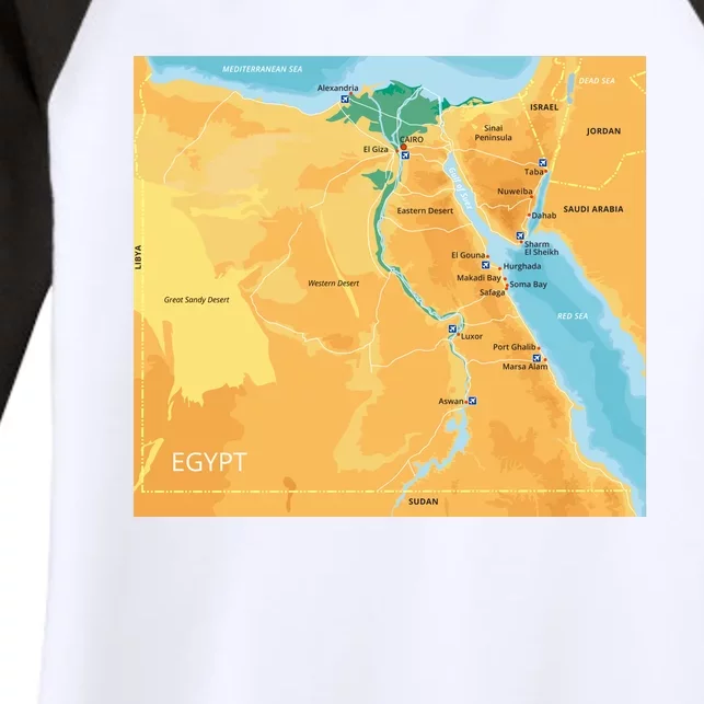 Map of Egypt Women's Tri-Blend 3/4-Sleeve Raglan Shirt