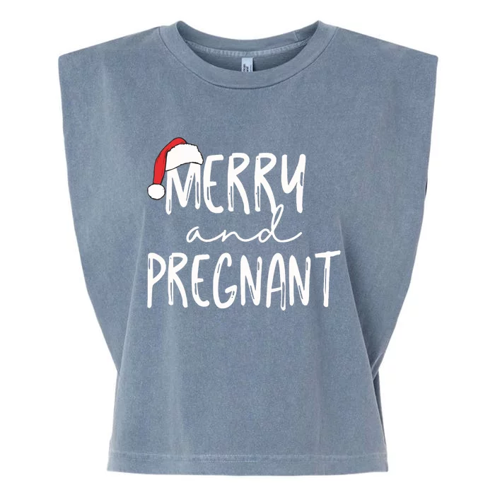 Merry And Pregnant Pregnancy Announcement Christmas Garment-Dyed Women's Muscle Tee