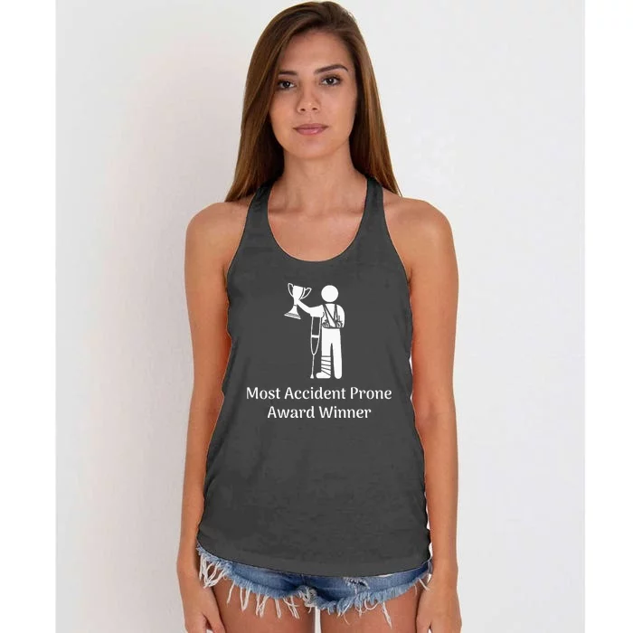 Most Accident Prone Award Winner Injury Funny Get Well Soon Women's Knotted Racerback Tank