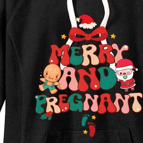 Merry And Pregnant Funny Pregnancy Reveal Christmas Women's Fleece Hoodie