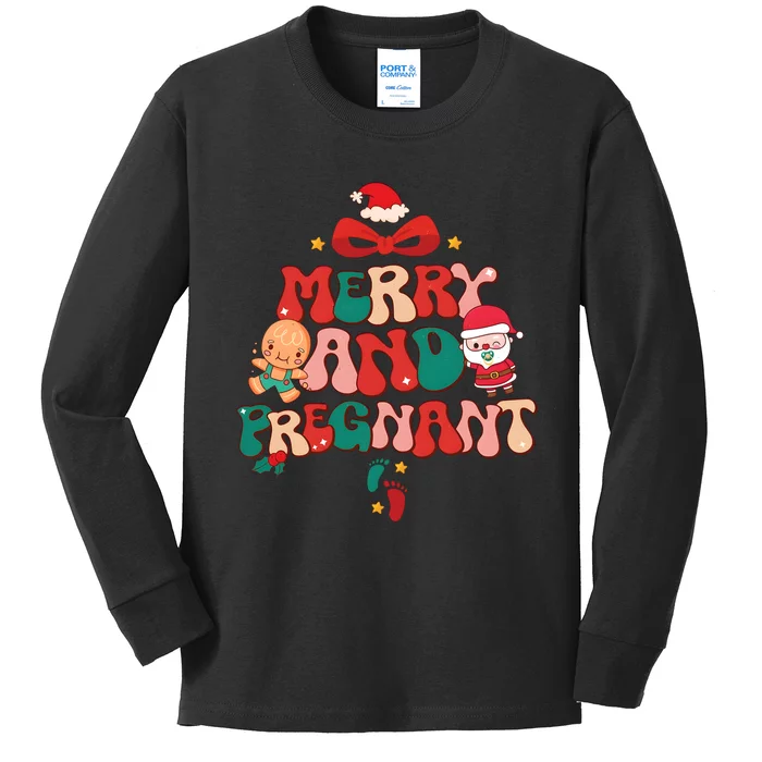 Merry And Pregnant Funny Pregnancy Reveal Christmas Kids Long Sleeve Shirt