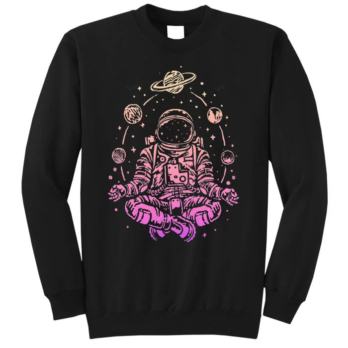 Meditating Astronaut Planets Colorful Lotus Women Meditation Sweatshirt