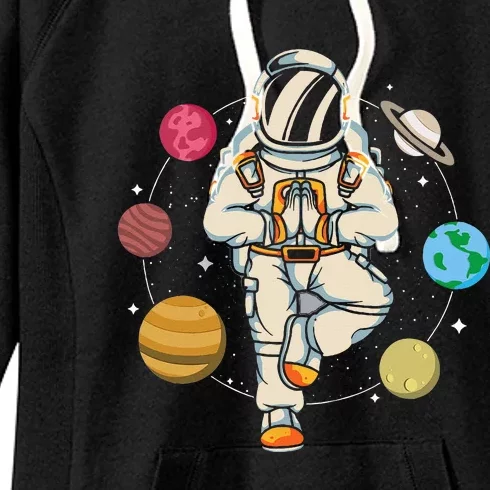 Meditating Astronaut Planets Universe Zen Yoga Astronomy Women's Fleece Hoodie