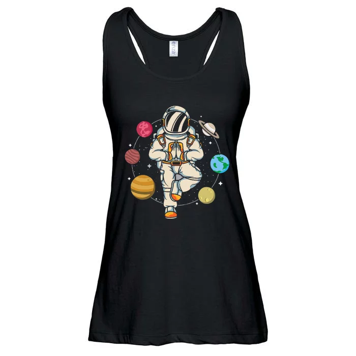 Meditating Astronaut Planets Universe Zen Yoga Astronomy Ladies Essential Flowy Tank