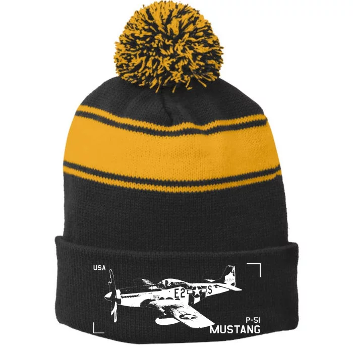 Military Aircraft P51 Mustang Stripe Pom Pom Beanie