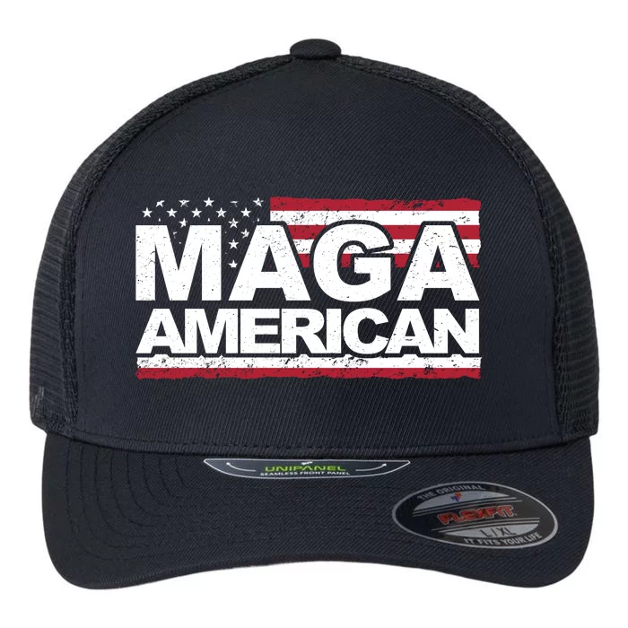 Maga American Pro Trump Flag Flexfit Unipanel Trucker Cap