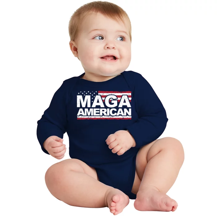 Maga American Pro Trump Flag Baby Long Sleeve Bodysuit