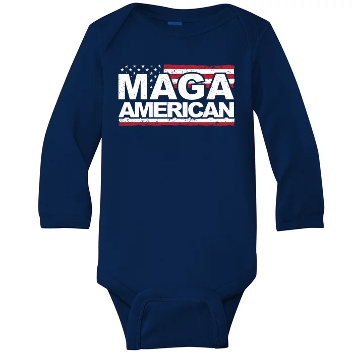 Maga American Pro Trump Flag Baby Long Sleeve Bodysuit