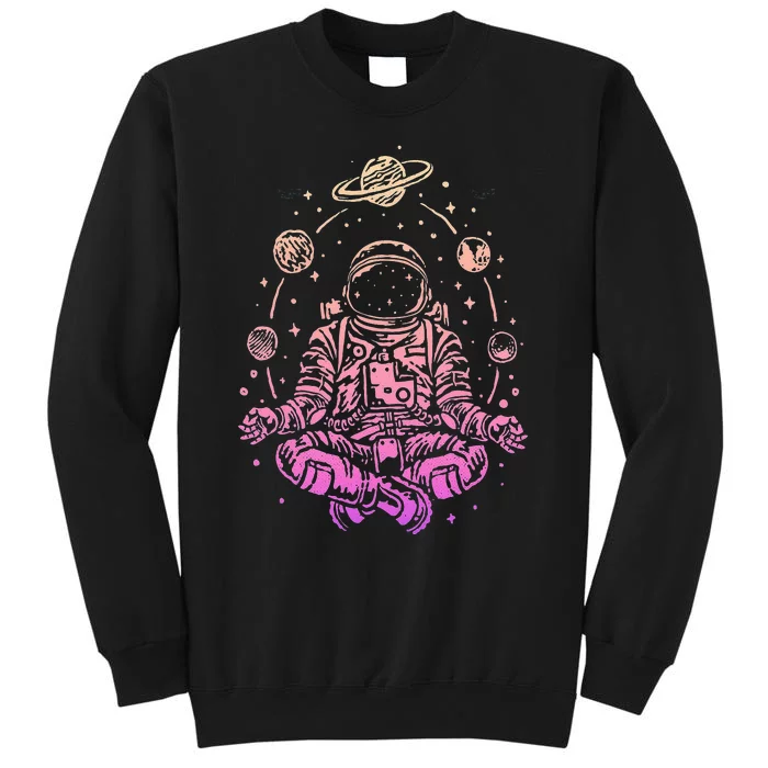 Meditating Astronaut Planets Colorful Lotus Meditation Tall Sweatshirt