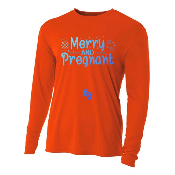 Merry And Pregnant Feet Christmas Pregnancy Reval Lover Cool Gift Cooling Performance Long Sleeve Crew