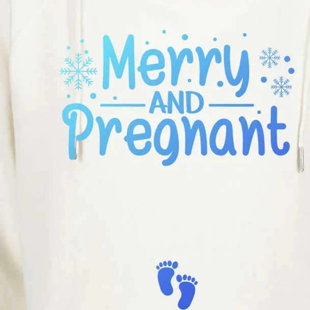 Merry And Pregnant Feet Christmas Pregnancy Reval Lover Cool Gift Womens Funnel Neck Pullover Hood