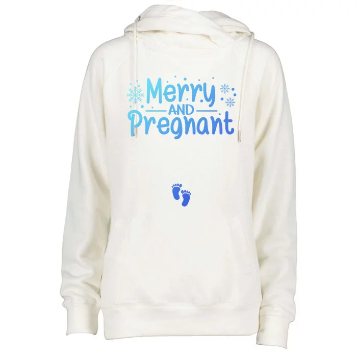 Merry And Pregnant Feet Christmas Pregnancy Reval Lover Cool Gift Womens Funnel Neck Pullover Hood