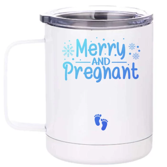 Merry And Pregnant Feet Christmas Pregnancy Reval Lover Cool Gift Front & Back 12oz Stainless Steel Tumbler Cup