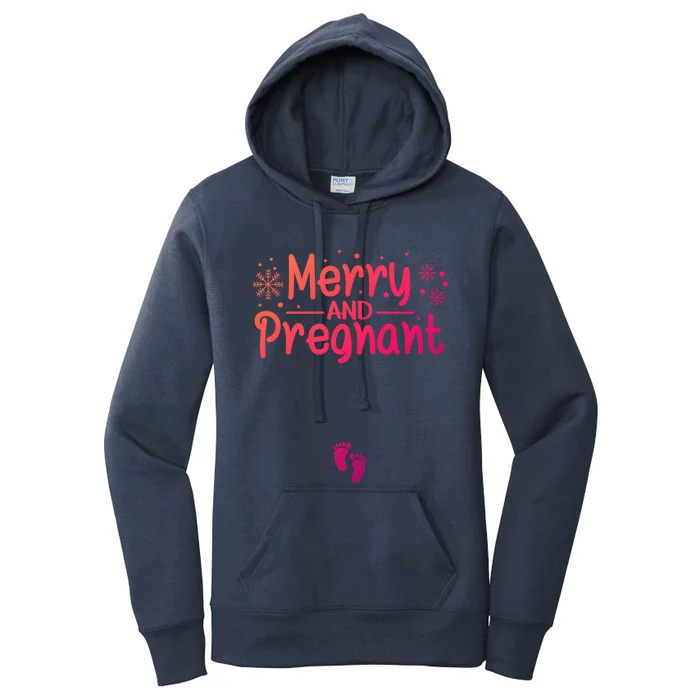 Merry And Pregnant Feet Christmas Pregnancy Reval Lover Cool Gift Women's Pullover Hoodie