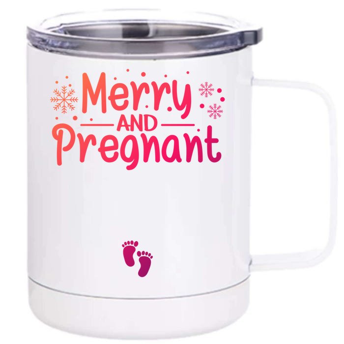 Merry And Pregnant Feet Christmas Pregnancy Reval Lover Cool Gift Front & Back 12oz Stainless Steel Tumbler Cup