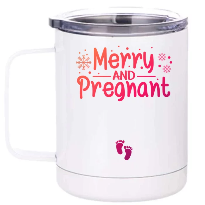 Merry And Pregnant Feet Christmas Pregnancy Reval Lover Cool Gift Front & Back 12oz Stainless Steel Tumbler Cup