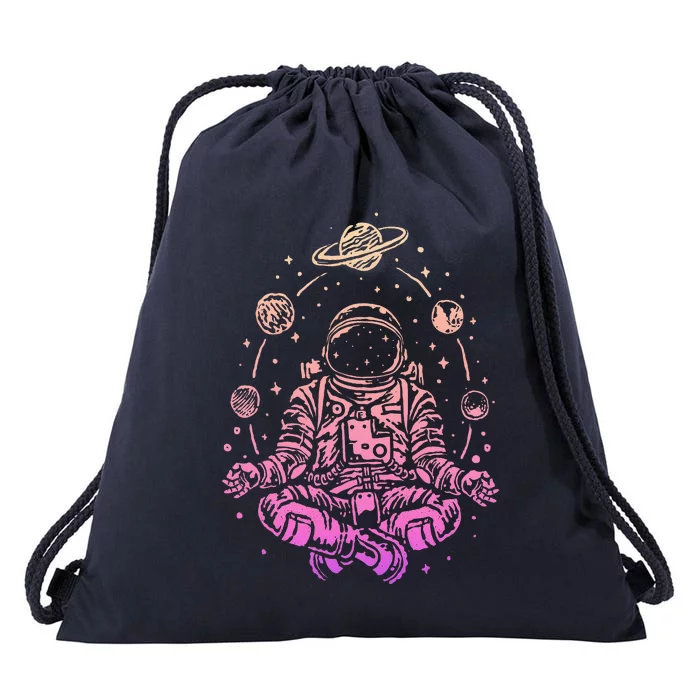 Meditating Astronaut Planets Colorful Lotus Meditation Drawstring Bag