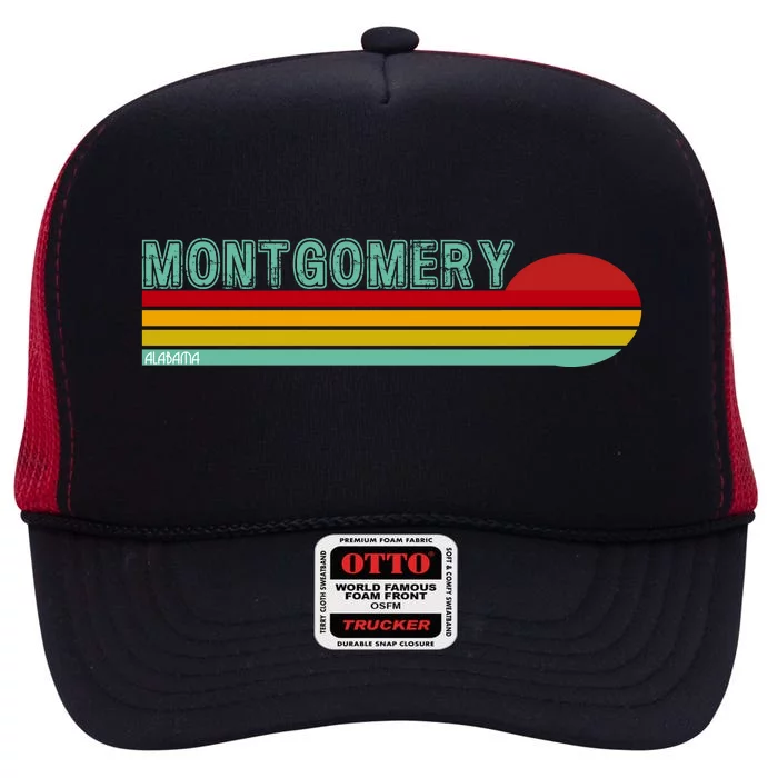 Montgomery Alabama Retro Sunset High Crown Mesh Trucker Hat