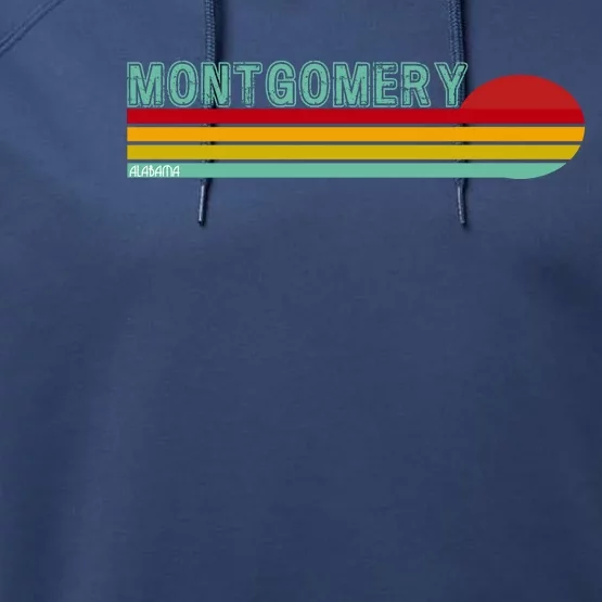 Montgomery Alabama Retro Sunset Performance Fleece Hoodie