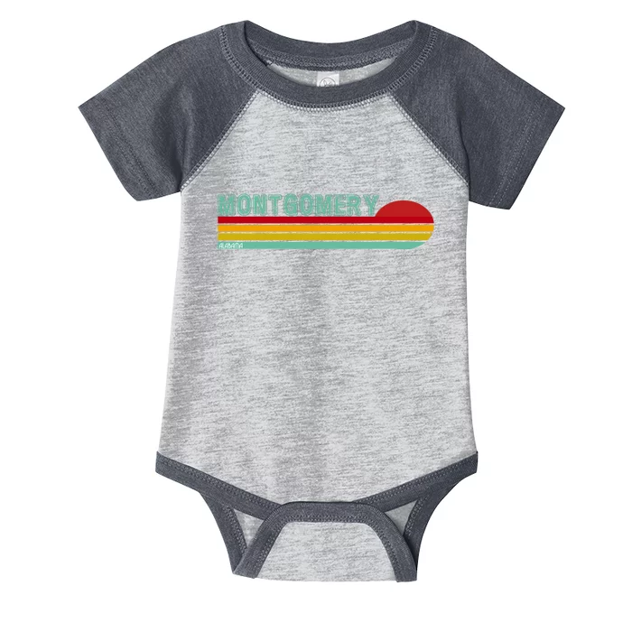 Montgomery Alabama Retro Sunset Infant Baby Jersey Bodysuit