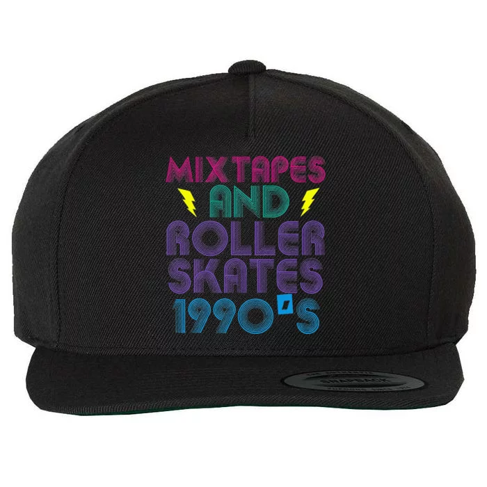 Mixtapes And Roller Skates 90s Cassettes Era Music Funny Wool Snapback Cap