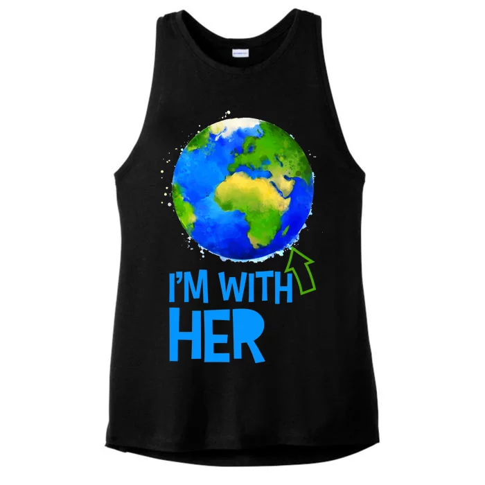 March For Science I'm With Her Earth Globe Scientists Ladies Tri-Blend Wicking Tank