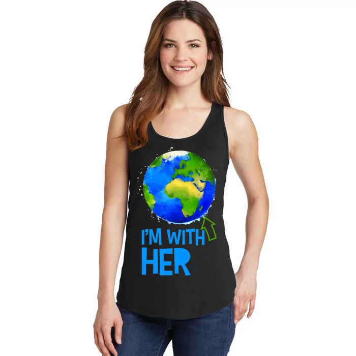 March For Science I'm With Her Earth Globe Scientists Ladies Essential Tank