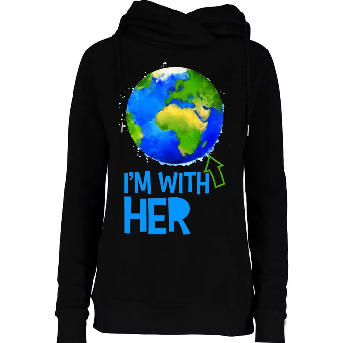 March For Science I'm With Her Earth Globe Scientists Womens Funnel Neck Pullover Hood