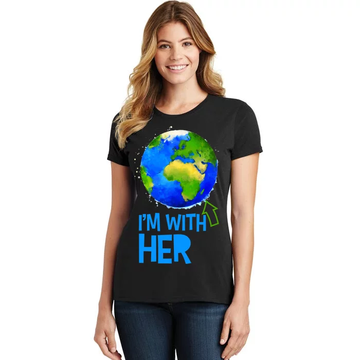 March For Science I'm With Her Earth Globe Scientists Women's T-Shirt