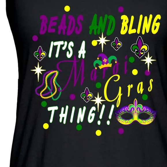 Mardi Gras Beads And Bling Celebration Ladies Essential Flowy Tank