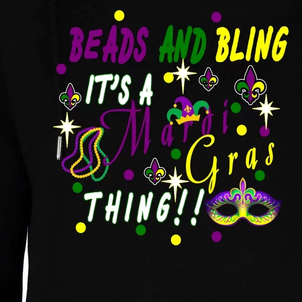 Mardi Gras Beads And Bling Celebration Womens Funnel Neck Pullover Hood