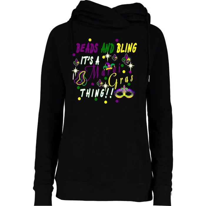 Mardi Gras Beads And Bling Celebration Womens Funnel Neck Pullover Hood