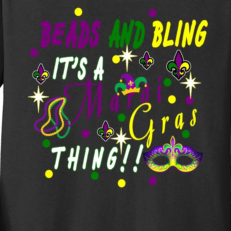 Mardi Gras Beads And Bling Celebration Kids Long Sleeve Shirt