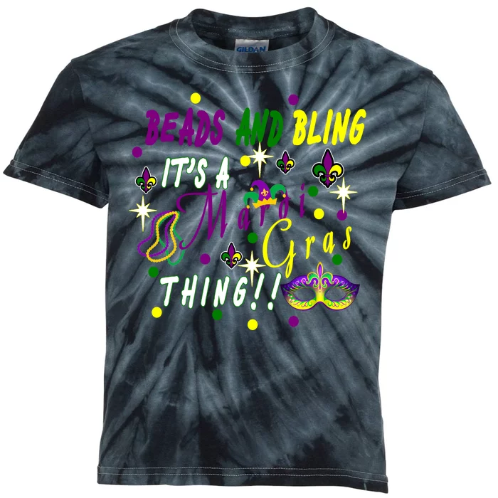 Mardi Gras Beads And Bling Celebration Kids Tie-Dye T-Shirt