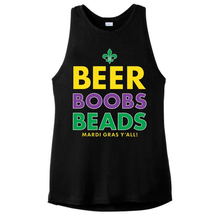 Mardi Gras Beer Boobs Beads Ladies Tri-Blend Wicking Tank