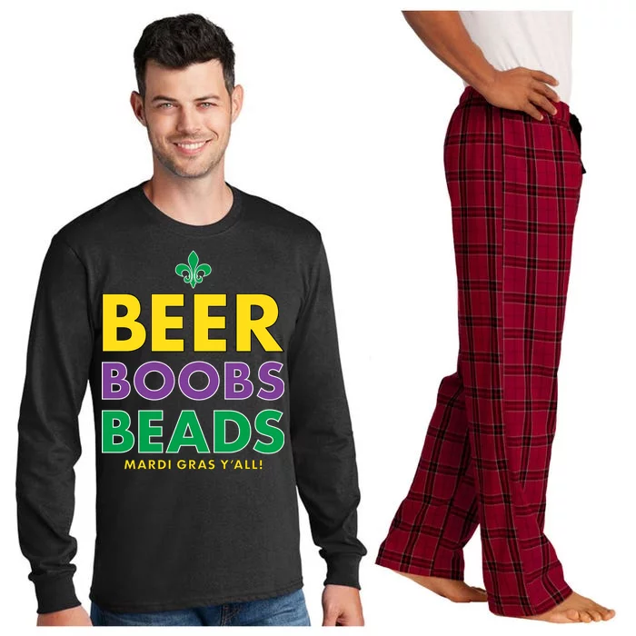 Mardi Gras Beer Boobs Beads Long Sleeve Pajama Set