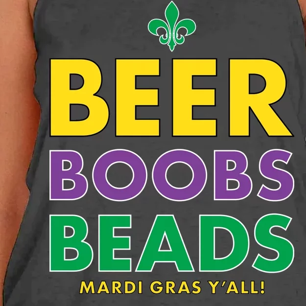 Mardi Gras Beer Boobs Beads Women's Knotted Racerback Tank