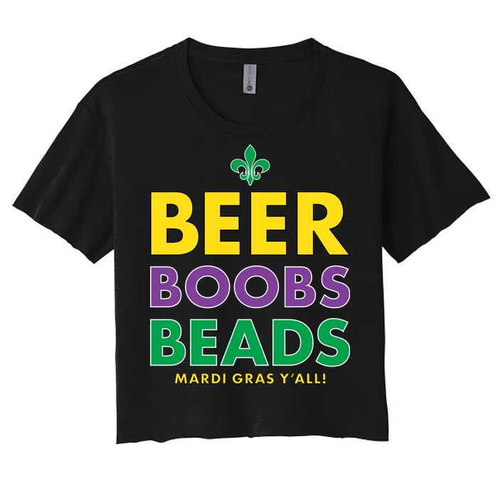 Mardi Gras Beer Boobs Beads Women's Crop Top Tee