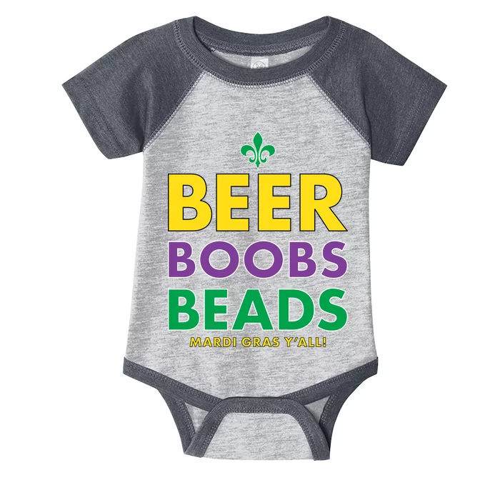 Mardi Gras Beer Boobs Beads Infant Baby Jersey Bodysuit