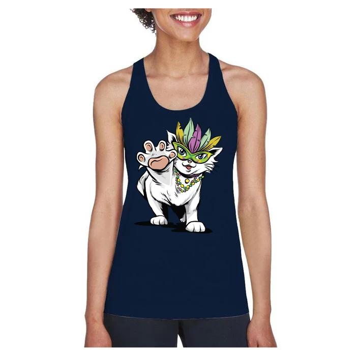 Mardi Gras Cat Women's Racerback Tank