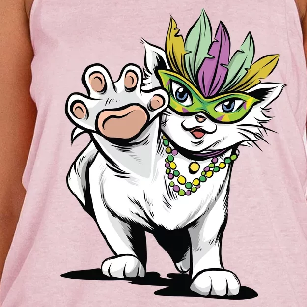 Mardi Gras Cat Women's Knotted Racerback Tank