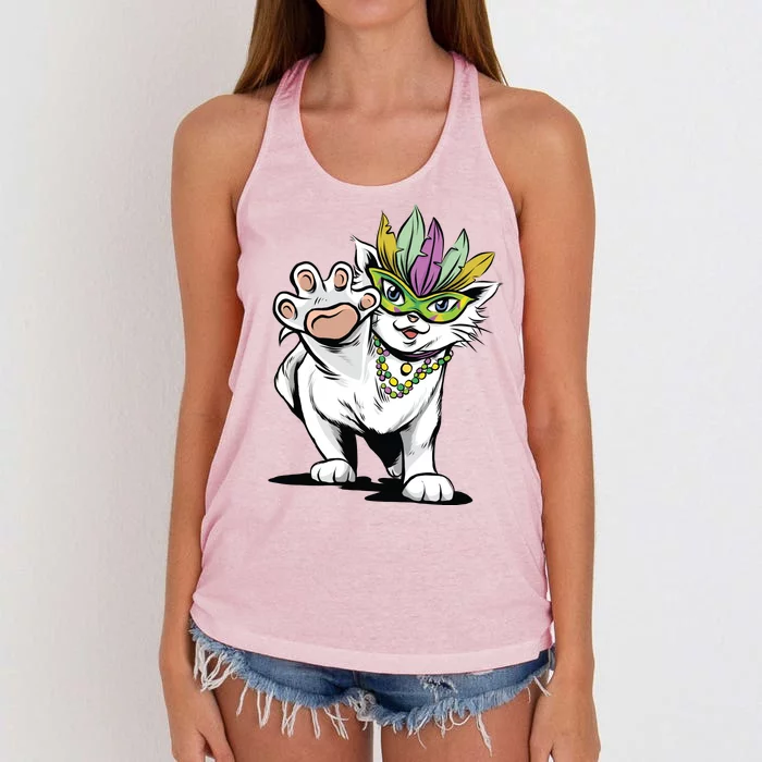 Mardi Gras Cat Women's Knotted Racerback Tank