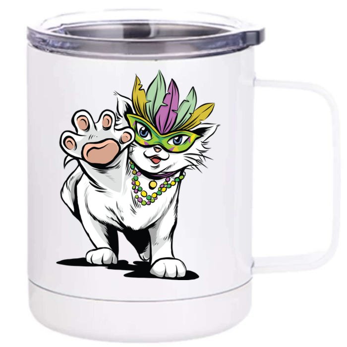 Mardi Gras Cat Front & Back 12oz Stainless Steel Tumbler Cup